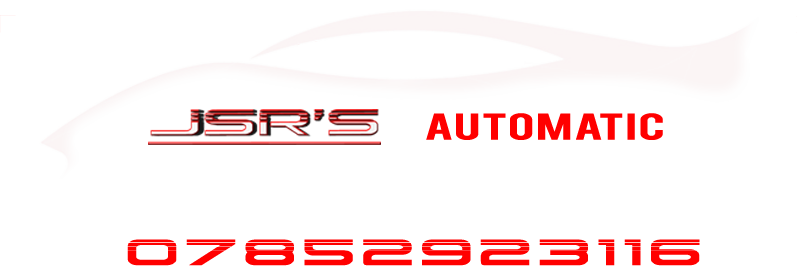 JSR's Automatic Driving School's logo, showing a silhouette of a car on a black background